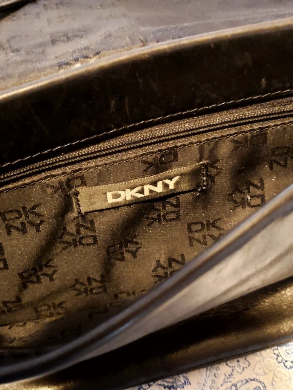 DKNY Black Leather Messenger Bag with Adjustable Strap
